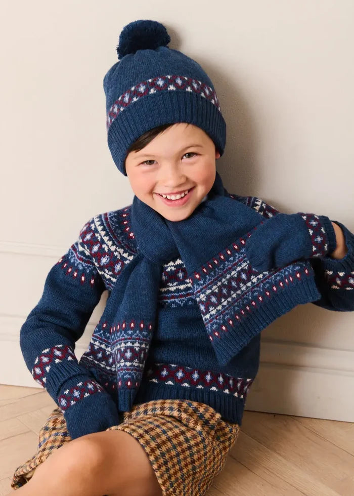 Fair Isle Knitted Scarf in Navy KNITTED ACCESSORIES from Pepa London