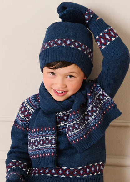 Fair Isle Knitted Scarf in Navy KNITTED ACCESSORIES from Pepa London