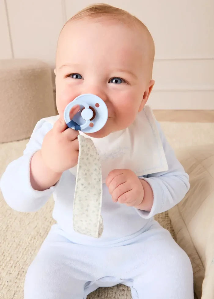 Floral Detail Embroidered Collar Velour All In One in Blue (1mth-12mths) ALL-IN-ONES from Pepa London
