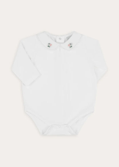 Floral Embroidered Collar Bodysuit in White (6mths-3yrs) Tops & Bodysuits from Pepa London