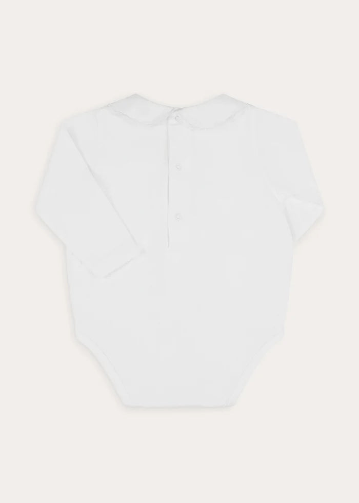 Floral Embroidered Collar Bodysuit in White (6mths-3yrs) Tops & Bodysuits from Pepa London