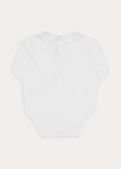 Floral Embroidered Collar Bodysuit in White (6mths-3yrs) Tops & Bodysuits from Pepa London