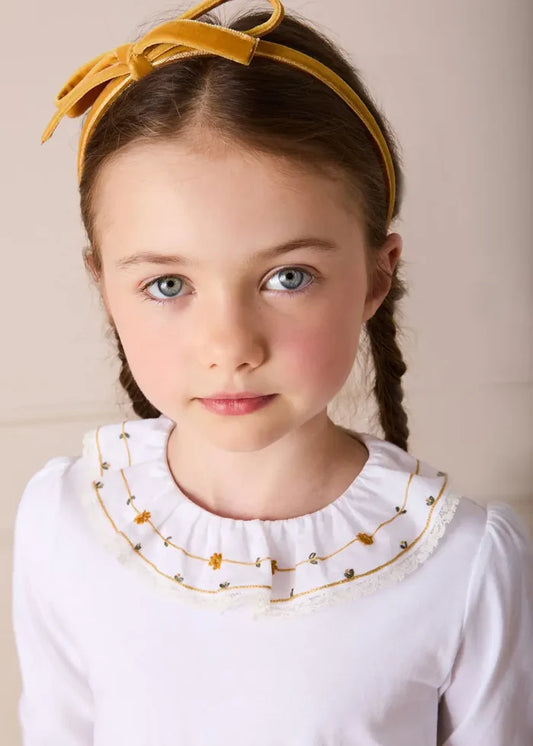 Floral Embroidered Collar with Lace Trim Top in Cream (18mths-12yrs) TOPS & BODYSUITS from Pepa London