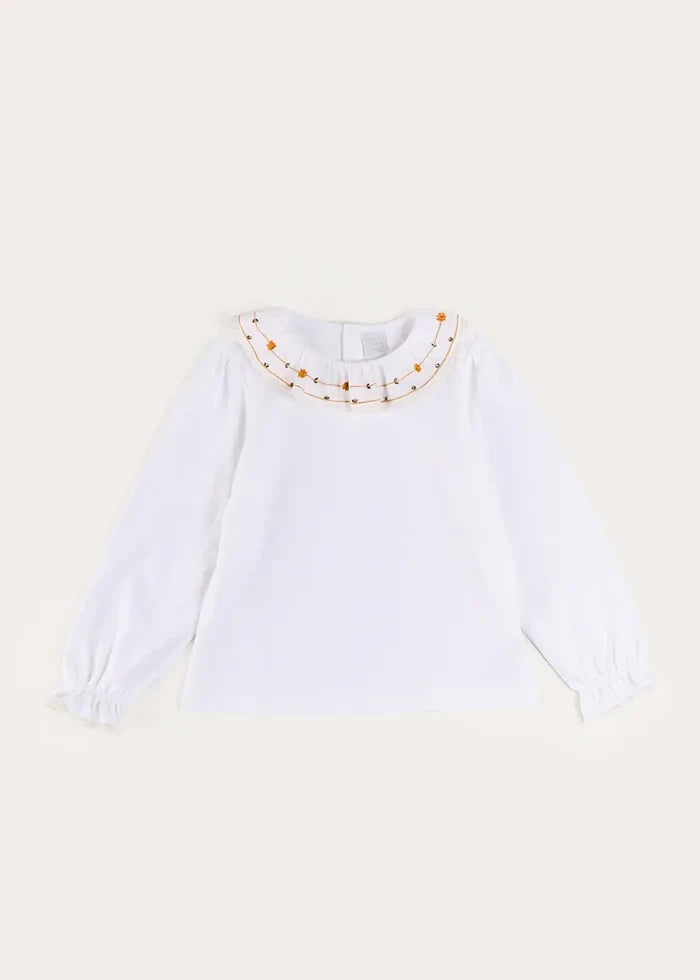 Floral Embroidered Collar with Lace Trim Top in Cream (18mths-12yrs) TOPS & BODYSUITS from Pepa London