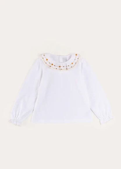 Floral Embroidered Collar with Lace Trim Top in Cream (18mths-12yrs) TOPS & BODYSUITS from Pepa London