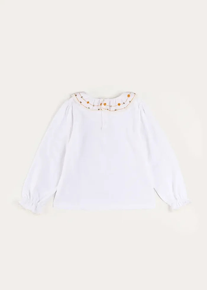 Floral Embroidered Collar with Lace Trim Top in Cream (18mths-12yrs) TOPS & BODYSUITS from Pepa London
