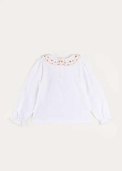Floral Embroidered Collar with Lace Trim Top in Cream (18mths-12yrs) TOPS & BODYSUITS from Pepa London
