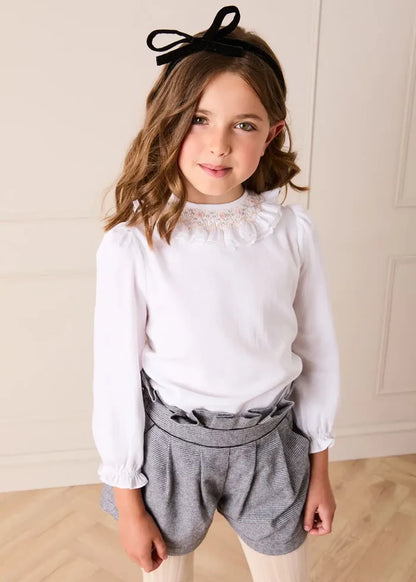 Floral Embroidered Ruffle Collar Lace Trim Blouse in White (2-10yrs) BLOUSES from Pepa London