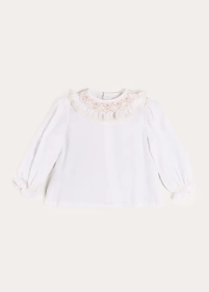 Floral Embroidered Ruffle Collar Lace Trim Blouse in White (2-10yrs) BLOUSES from Pepa London