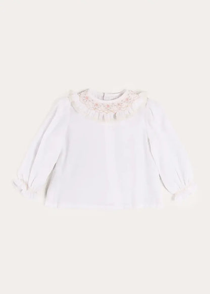 Floral Embroidered Ruffle Collar Lace Trim Blouse in White (2-10yrs) BLOUSES from Pepa London