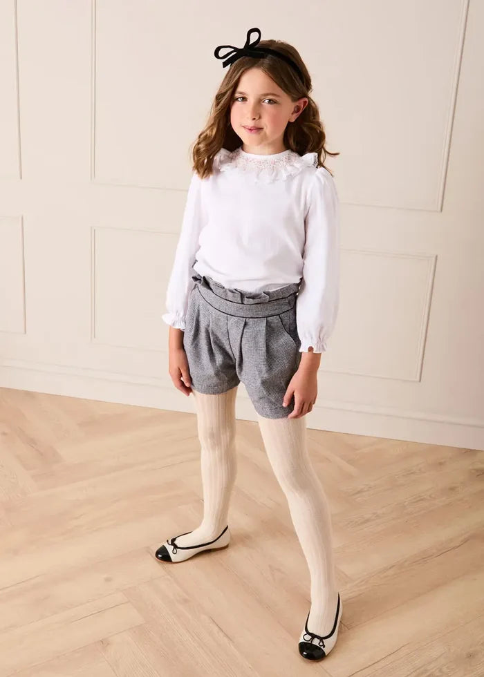 Floral Embroidered Ruffle Collar Lace Trim Blouse in White (2-10yrs) BLOUSES from Pepa London