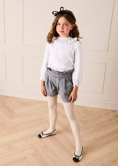 Floral Embroidered Ruffle Collar Lace Trim Blouse in White (2-10yrs) BLOUSES from Pepa London