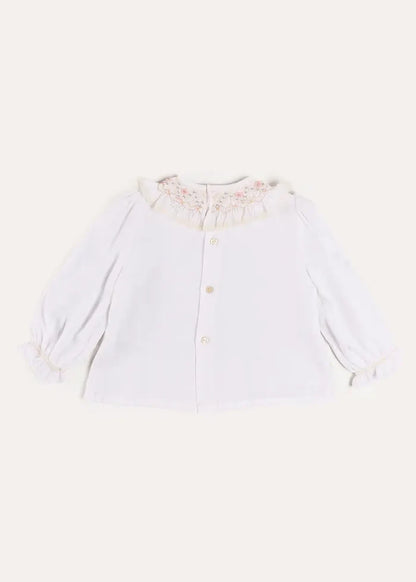 Floral Embroidered Ruffle Collar Lace Trim Blouse in White (2-10yrs) BLOUSES from Pepa London