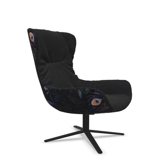 freifrau | leya cocktail wingback chair | x-base frame deep black | front - opium ebony 80001 | back - gobelin oasis