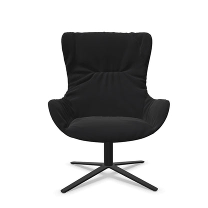 freifrau | leya cocktail wingback chair | x-base frame deep black | front - opium ebony 80001 | back - gobelin oasis