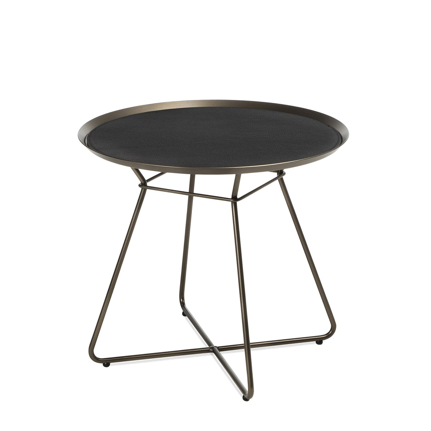 freifrau | leya coffee table with leather inlay | large | steel bronze glaze