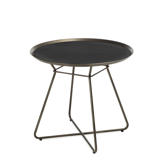 freifrau | leya coffee table with leather inlay | large | steel bronze glaze