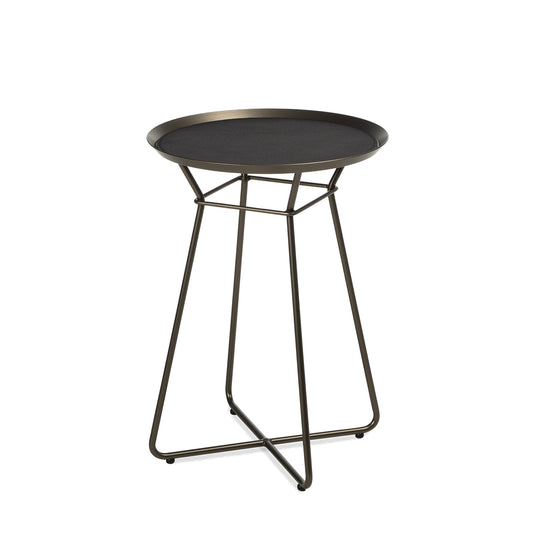 freifrau | leya coffee table with leather inlay | small | steel bronze glaze