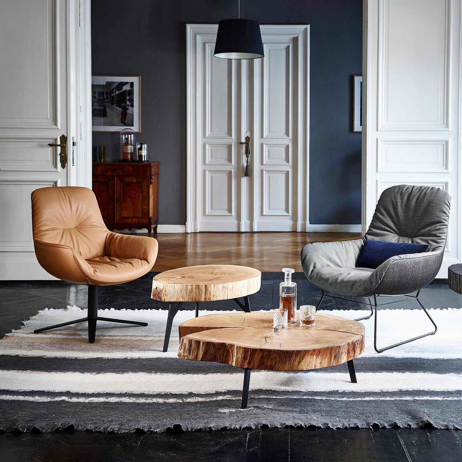 freifrau | leya lounge chair | x-base frame | cairo cognac leather
