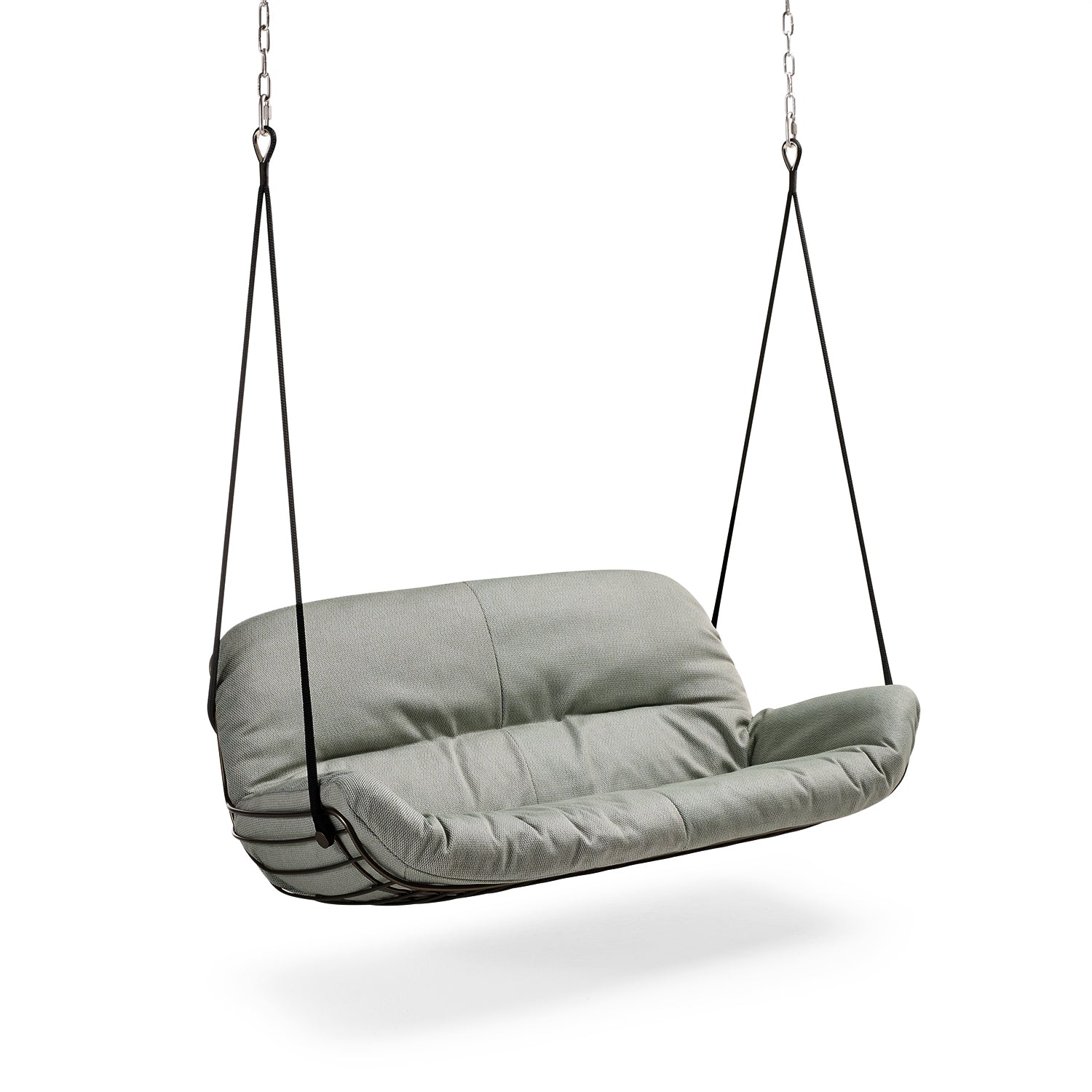 freifrau | leyasol outdoor lounge couch double swing seat | black frame | lopi charcoal | silver ropes