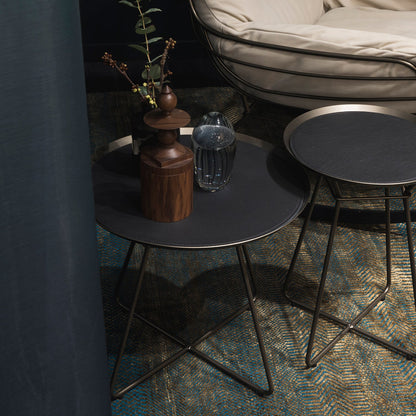 freifrau | leya coffee table with leather inlay | large | steel bronze glaze
