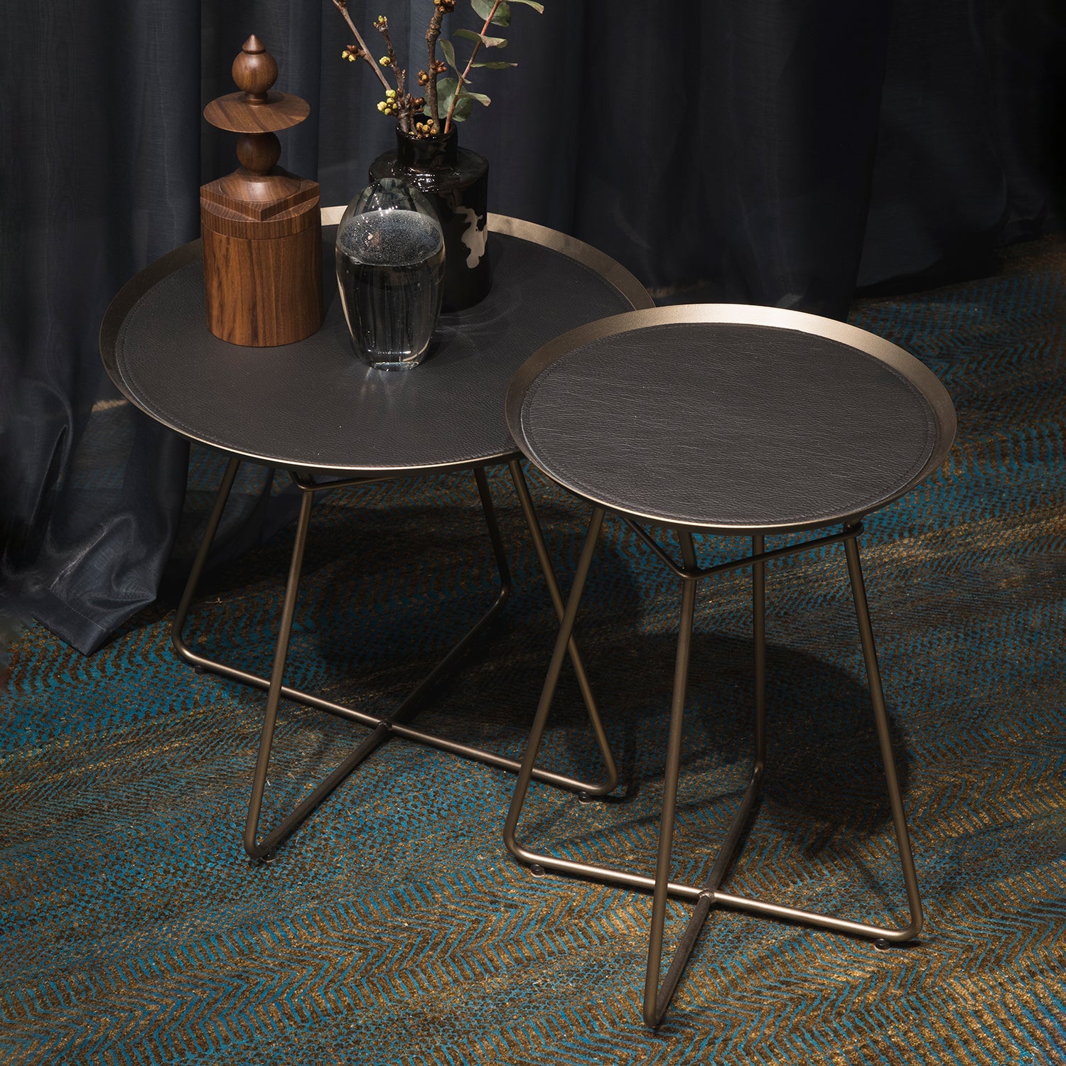 freifrau | leya coffee table with leather inlay | large | steel bronze glaze