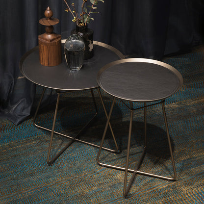 freifrau | leya coffee table with leather inlay | large | steel bronze glaze