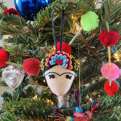 Frida Kahlo Felted Embroidered Handmade Ornament - Mexico