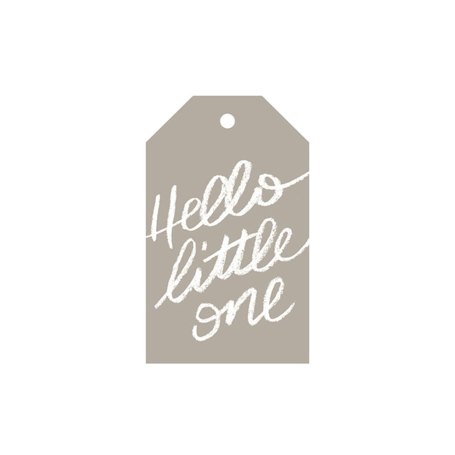 galina dixon | gift tag | hello little one grey - white text