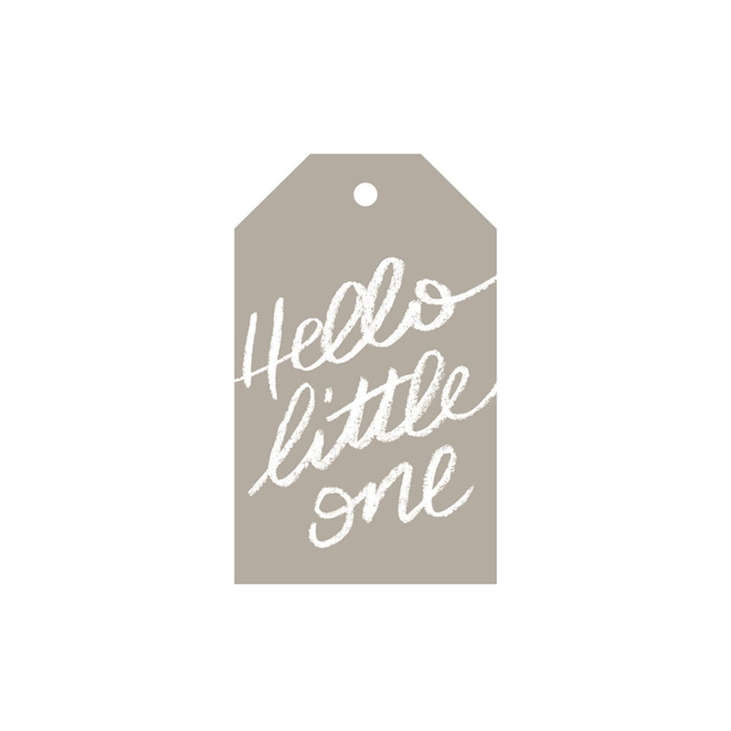 galina dixon | gift tag | hello little one grey - white text
