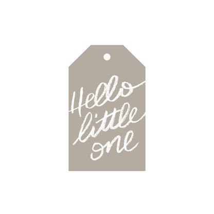 galina dixon | gift tag | hello little one grey - white text