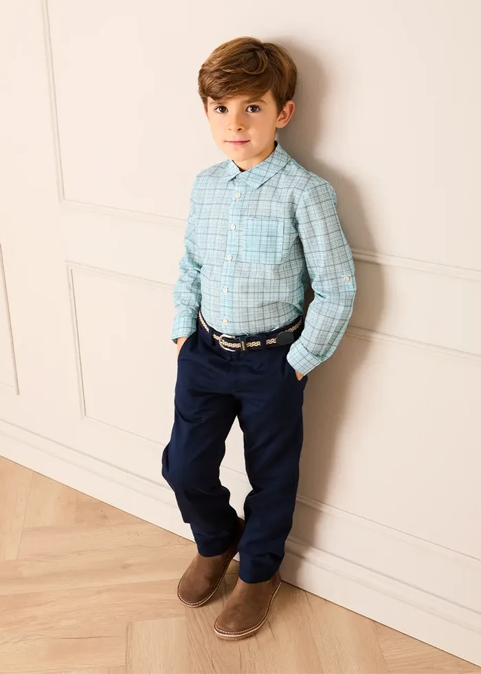 George Check Long Sleeve Shirt in Blue (12mths- 10yrs) SHIRTS from Pepa London