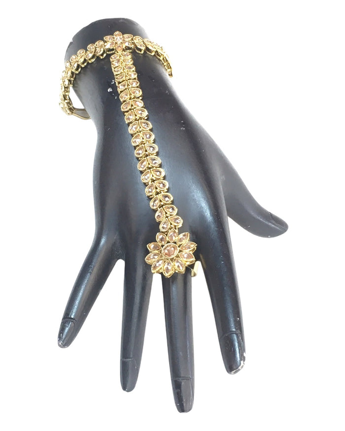 Gold - Antique Finish Panja / Indian Ladies Hand Accessory - Fashion Jewellery - Bollywood - Weddings - JIG495 J 0523