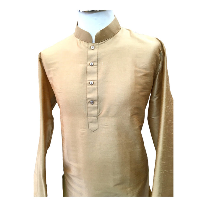 Gold - Mens Plain Silky Kurta Set  -  Ideal under a waitcoat - KCS2211 KK 0322