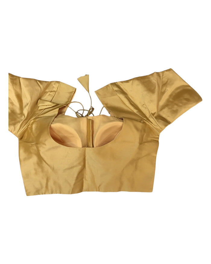 Gold - Plain Silky Saree blouse with cups, Short Sleeves- 36" to 44" - RNK - C190B-R