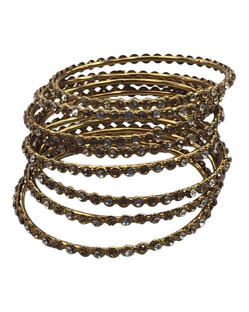 Gold / White - Set of 8 Stone Bangles - Antique Gold Finish - JAN1208 Kp 0923