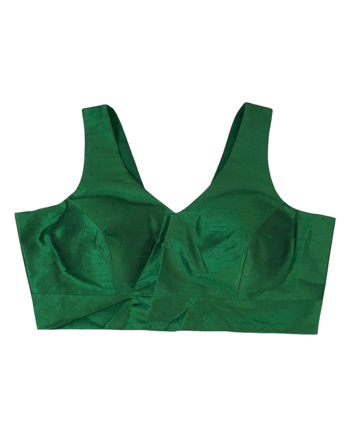 Green - Silky Saree blouse with cups,  Sleeveless - 42" - UK Stock - Quick Delivery - RNK - R722A-KY