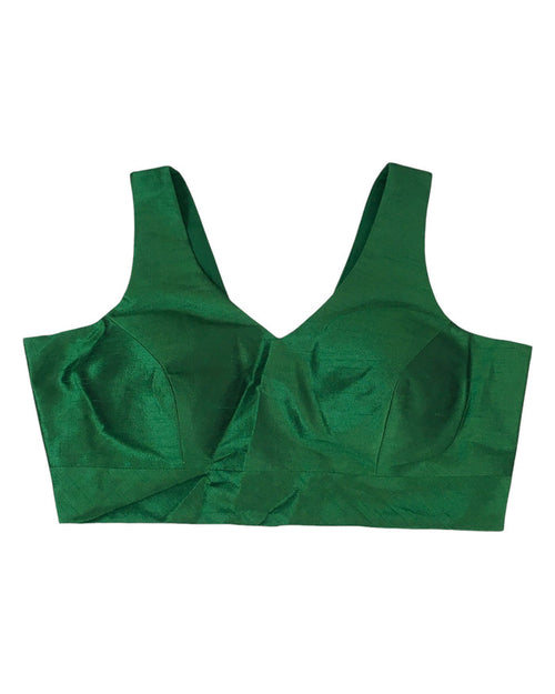 Green - Silky Saree blouse with cups,  Sleeveless - 42" - UK Stock - Quick Delivery - RNK - R722A-KY