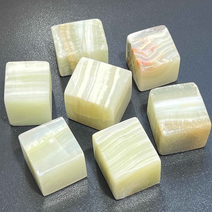 Green Banded Pistachio Calcite Crystal Cube Block Carving