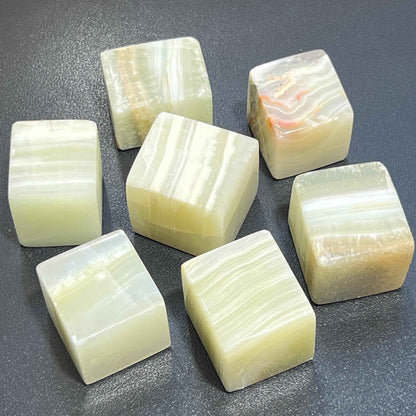 Green Banded Pistachio Calcite Crystal Cube Block Carving