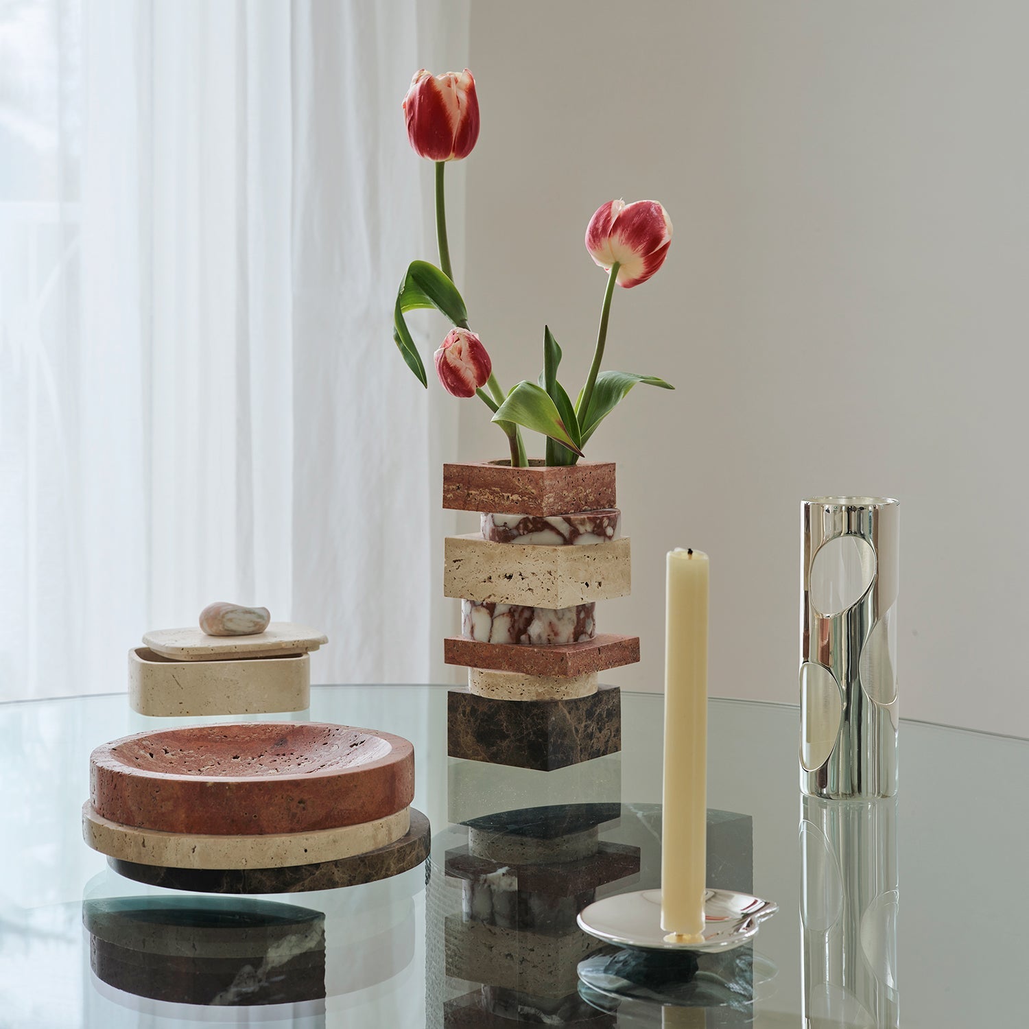 greg natale | pila bowl | travertine + emperador marble