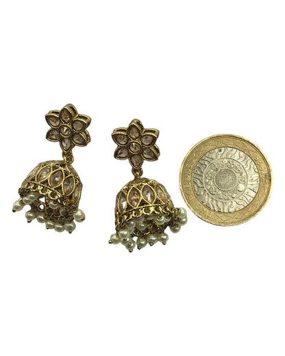 Grey - Small - Antique Finish Traditional Zhumki Earrings - Bollywood - Weddings - SV2406 J 0724