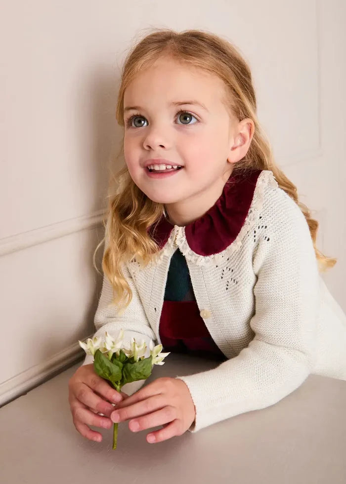 Grosvenor Tartan Lace Detail Velvet Bow Dress in Red (12mths-12yrs) DRESSES from Pepa London