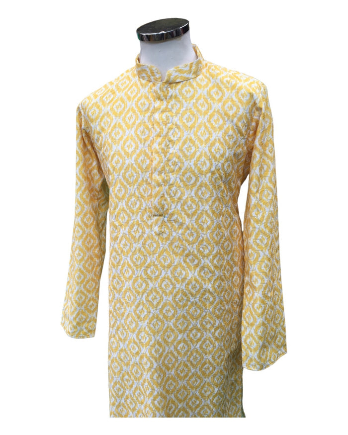 Haldi Yellow - Self Woven Cotton Men's Rich Churidar Kurta Set  -  YD2303 VY0323