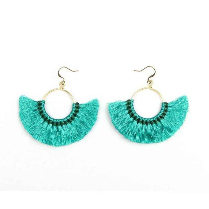 Half Moon Silk Tassel Handcrafted Earrings - Thailand