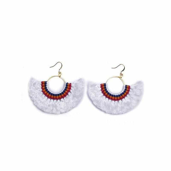 Half Moon Silk Tassel Handcrafted Earrings - Thailand