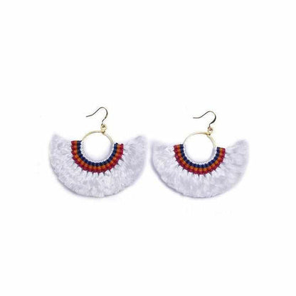 Half Moon Silk Tassel Handcrafted Earrings - Thailand