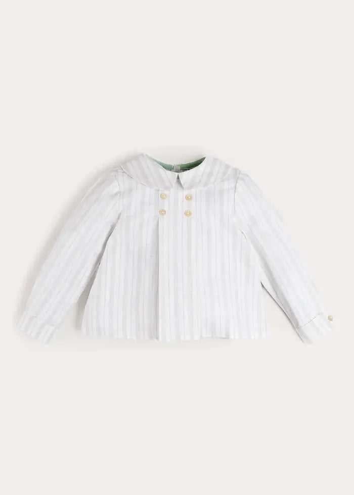 Hampton Stripe Button Detail Long Sleeve Shirt in Green (12mths-3yrs) SHIRTS from Pepa London