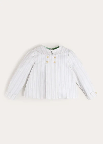 Hampton Stripe Button Detail Long Sleeve Shirt in Green (12mths-3yrs) SHIRTS from Pepa London