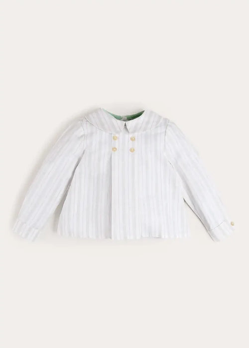 Hampton Stripe Button Detail Long Sleeve Shirt in Green (12mths-3yrs) SHIRTS from Pepa London